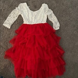 Red and White Lace Ruffle Dress